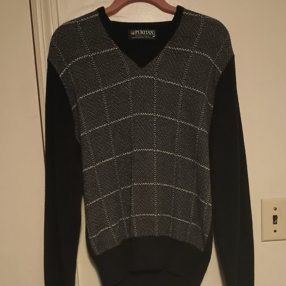 Vintage Puritan Checker Pattern Men's Sweater Medium 100% Orlon Acrylic